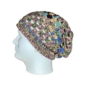 HANDMADE Crocheted Colorful Variegated Slouchy Beanie Hat